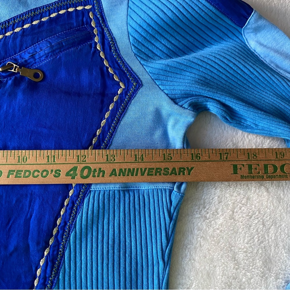 Retro Y2K Blue Color Block Ribbed Full Zip Jacket with‎ Pockets Small - Picture 4 of 9